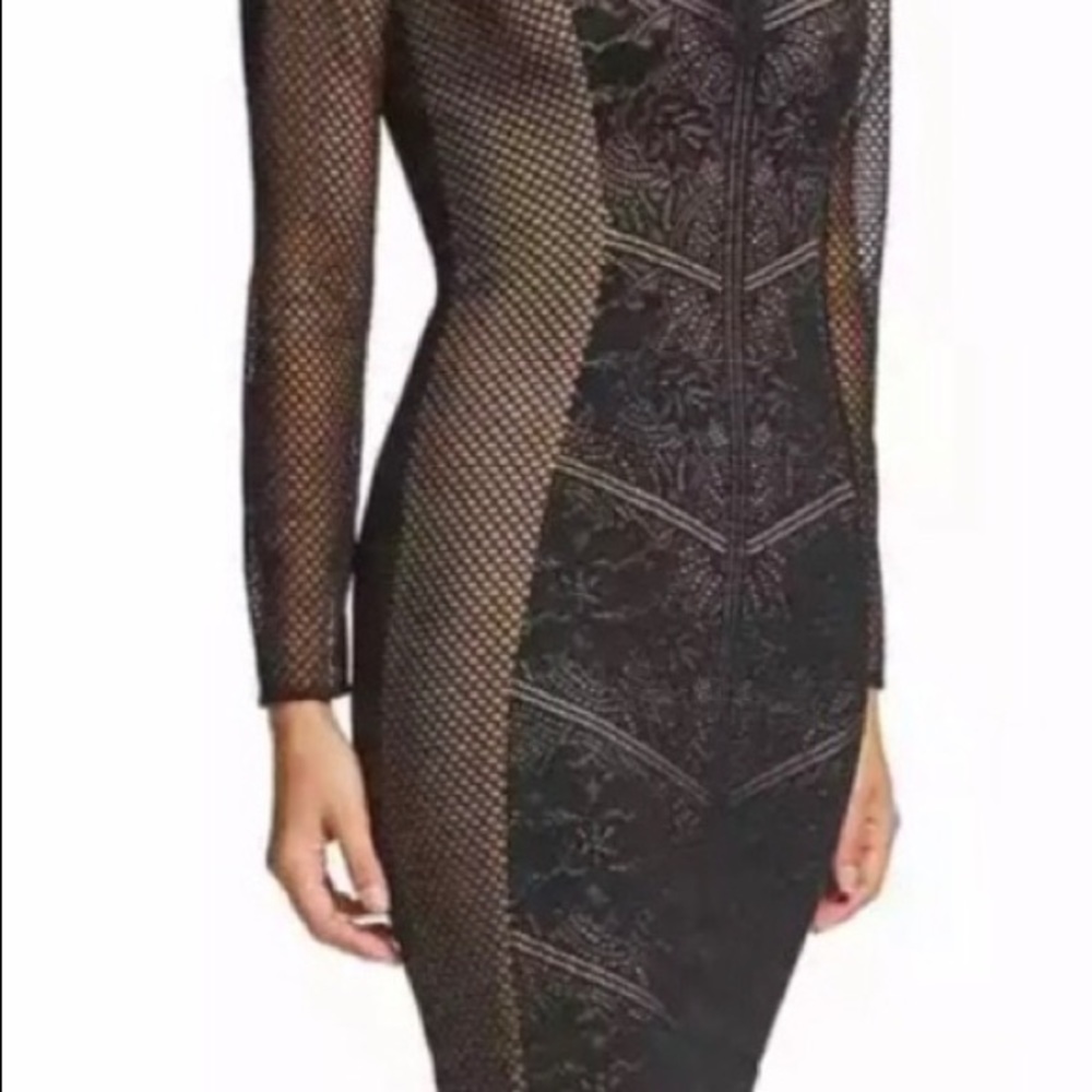 Dress the Population Mesh detail black/nude dress - Picture 2 of 6